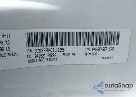 2012 Fiat 500 Sport from USA, damaged, VIN 3C3CFFBR4CT110295